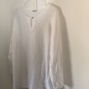 Woman’s Elegant 100% linen spring White tunic Blouse top